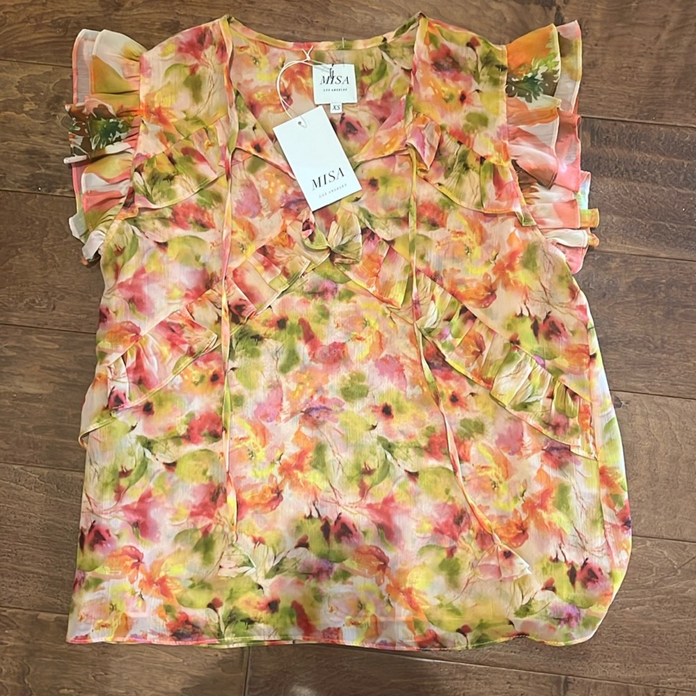 BNWT Misa blouse… sleeveless with ruffle shoulder size xs